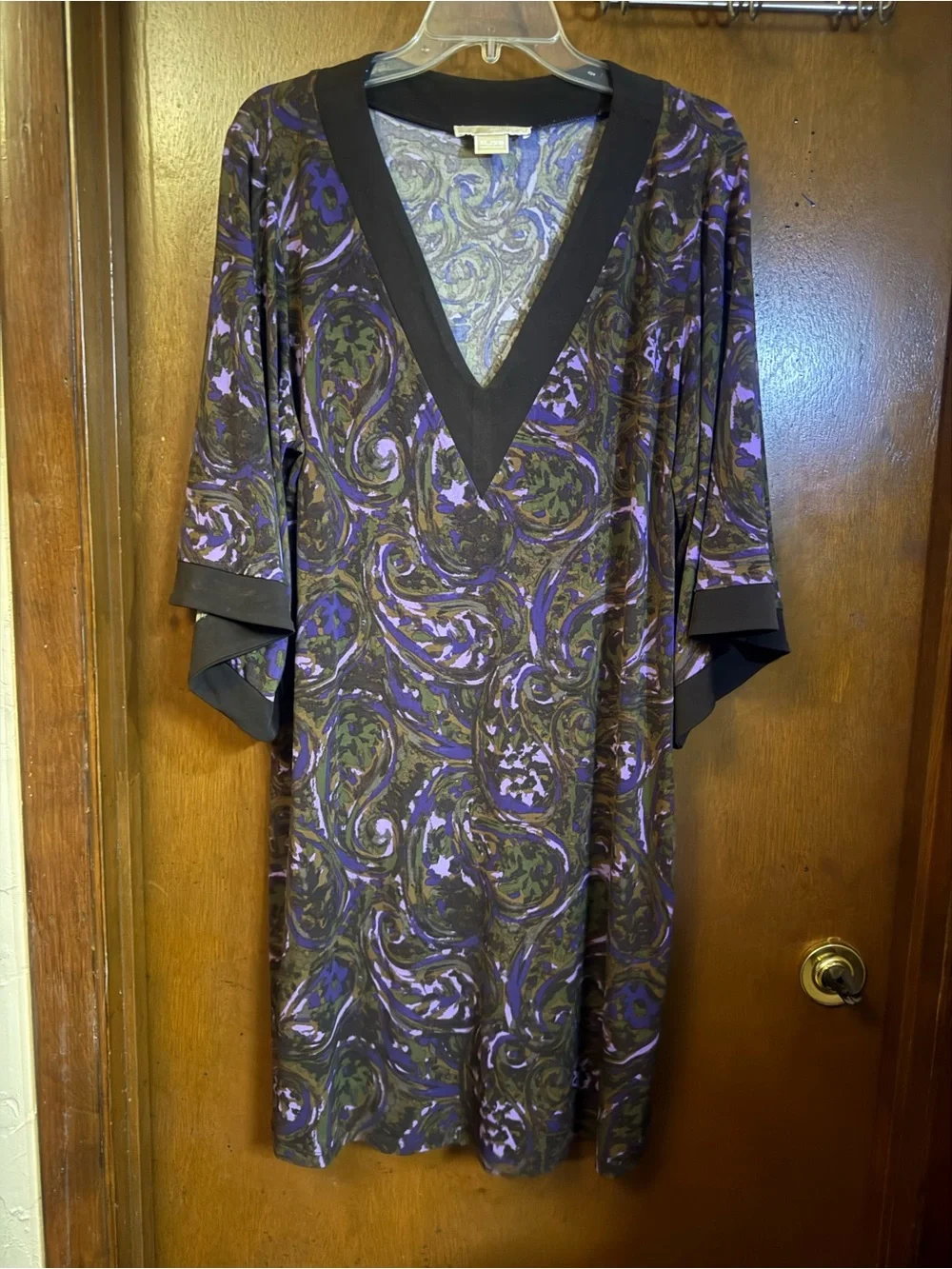 Michael Kors Brown and Purple Paisley V-Neck Midi Dress